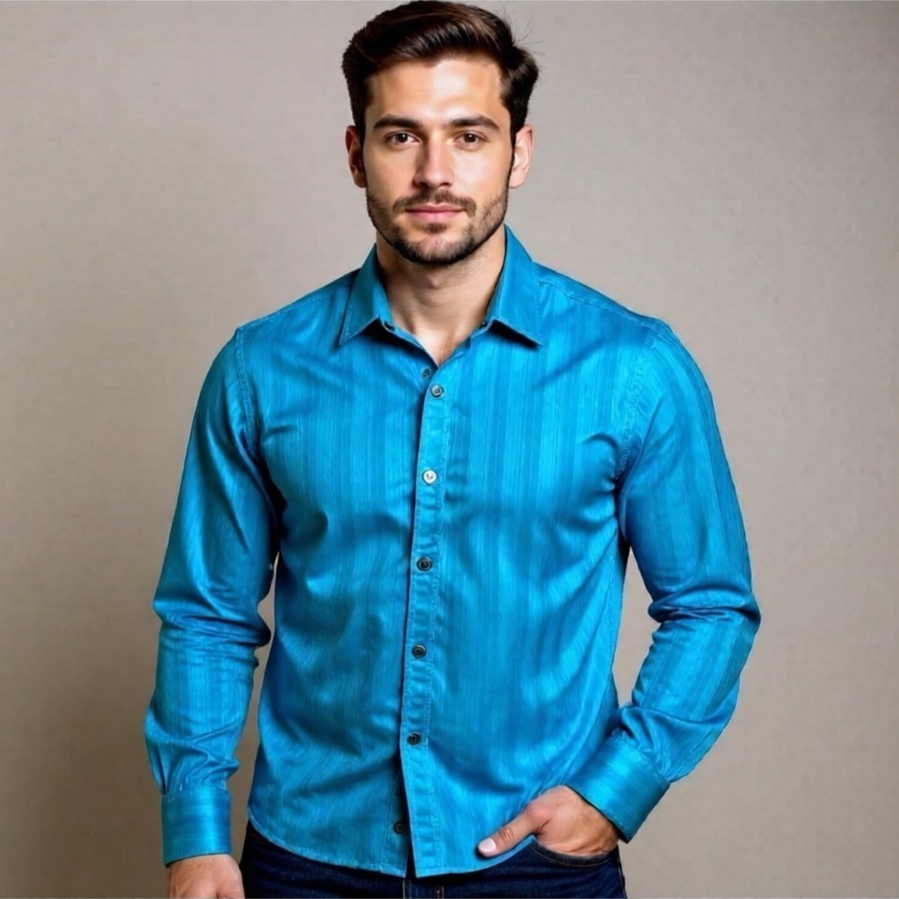 Guess Blue Snap Front Long Sleeve Shirt Mens Size Small or Youth Large Cotton